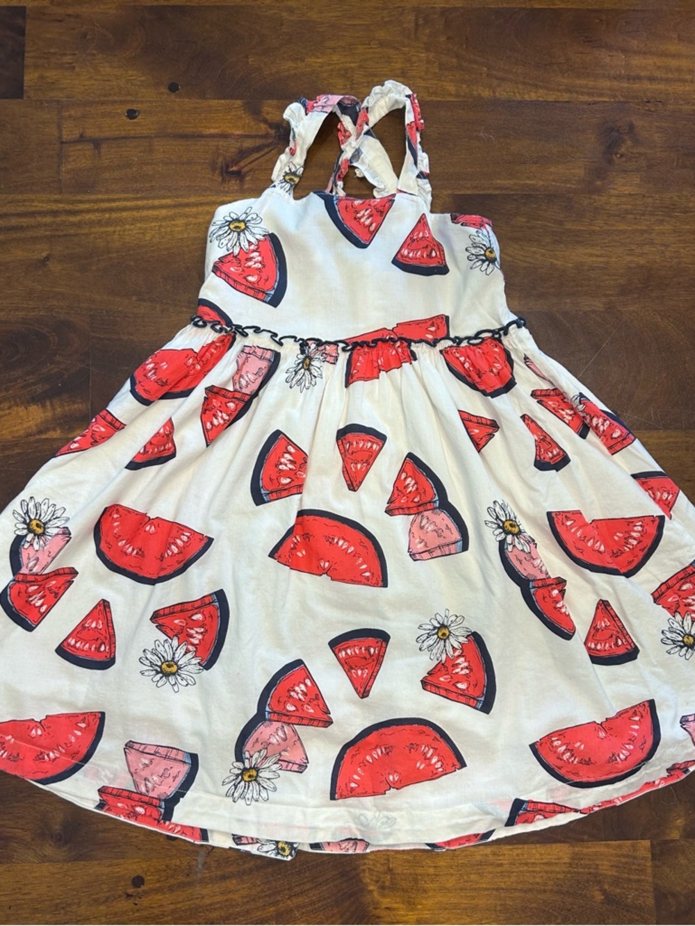 Pink Chicken White Dress with Red Watermelon Print